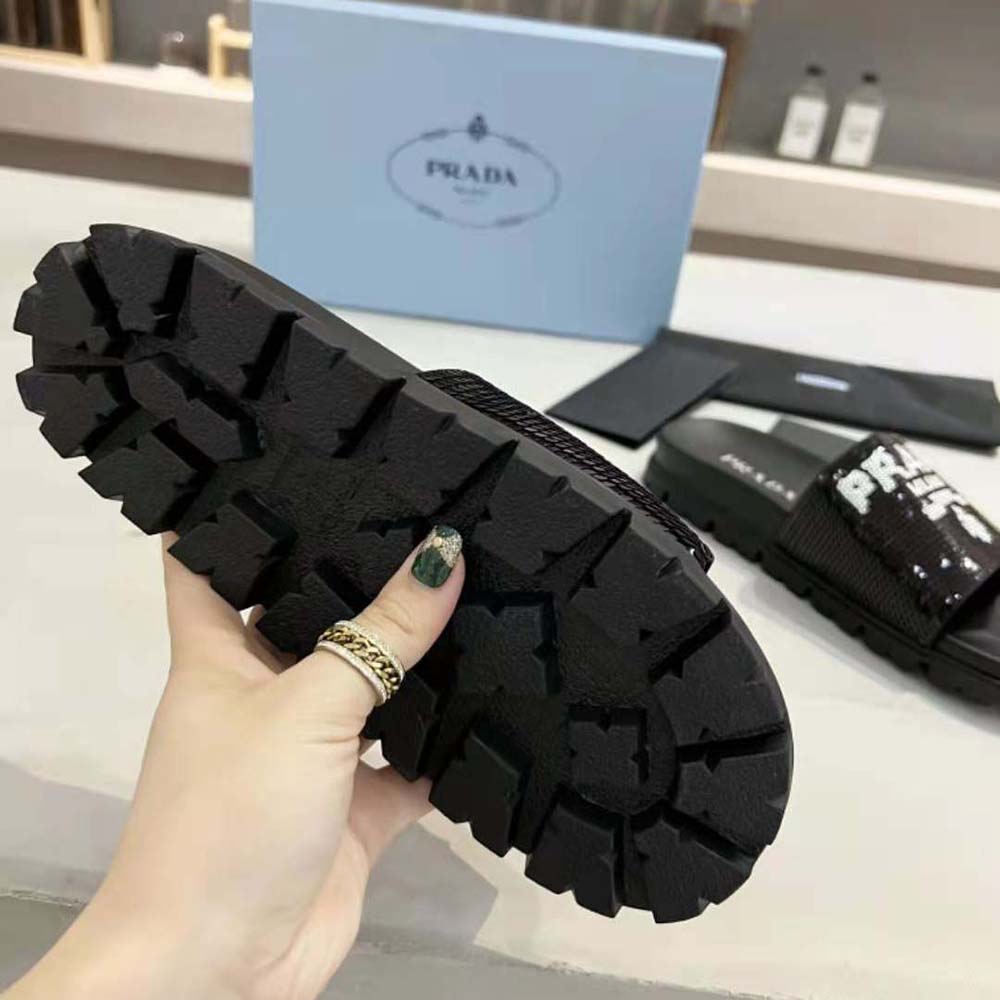 Prada Women Sequin Slides with Rubber Lug Sole are Covered All Over with Embroidered Sequins - image 10