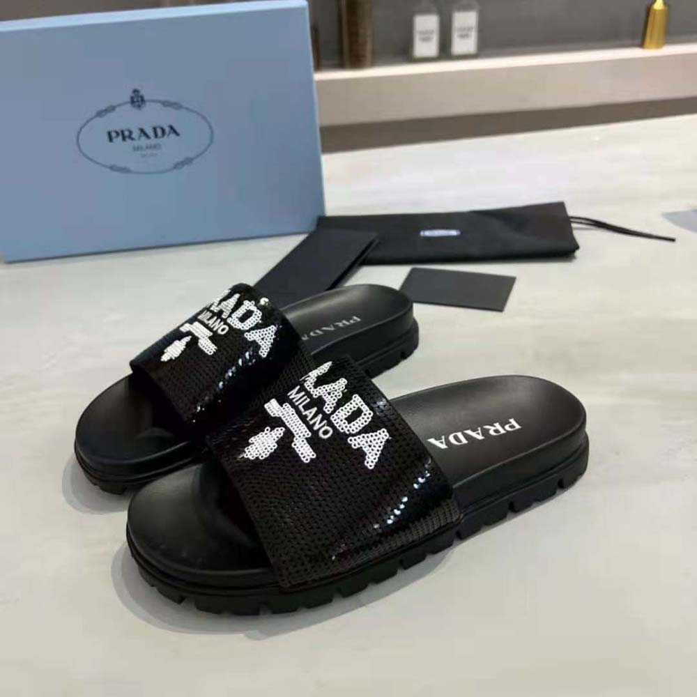 Prada Women Sequin Slides with Rubber Lug Sole are Covered All Over with Embroidered Sequins - image 4