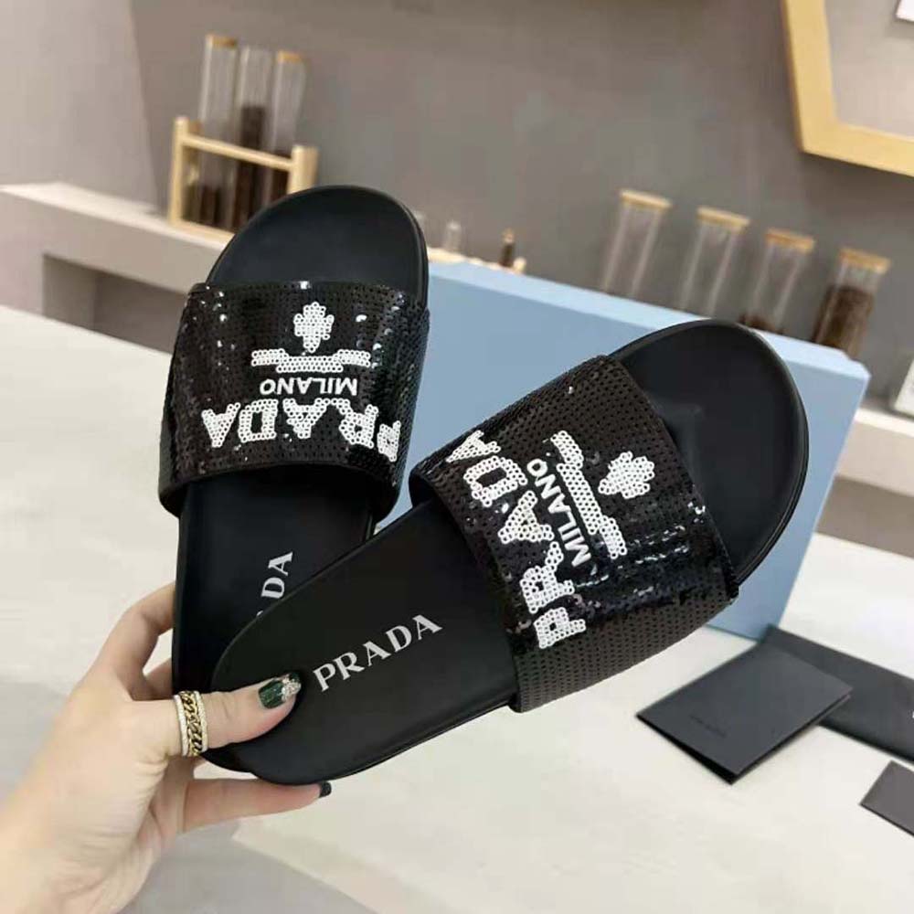 Prada Women Sequin Slides with Rubber Lug Sole are Covered All Over with Embroidered Sequins - image 5