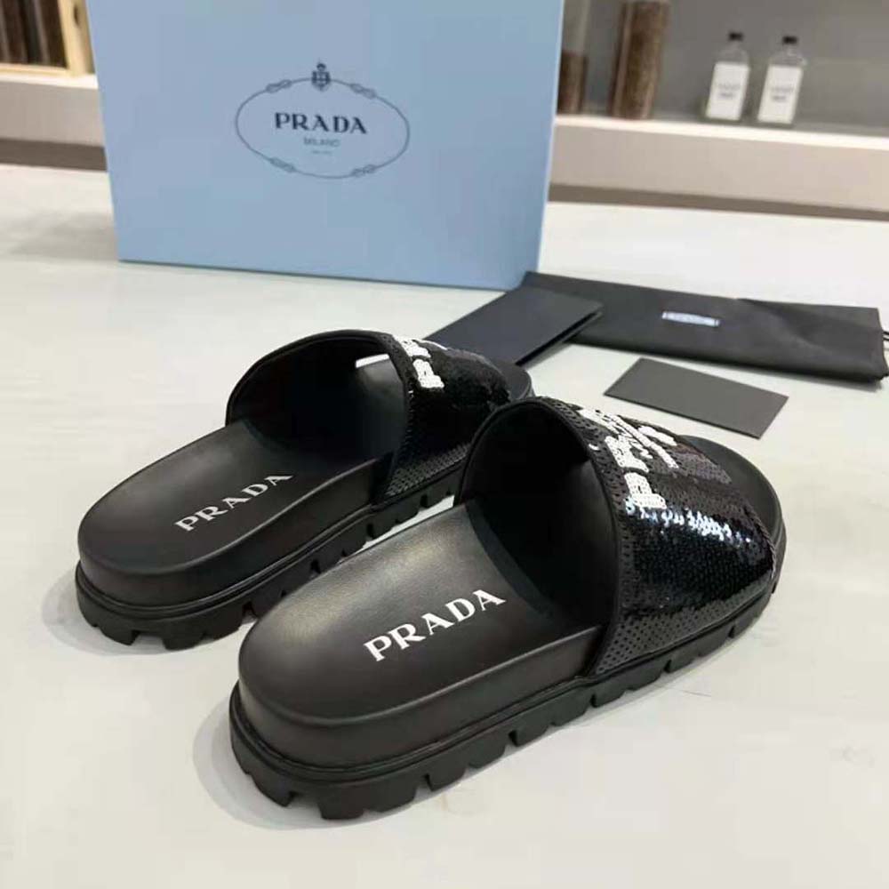 Prada Women Sequin Slides with Rubber Lug Sole are Covered All Over with Embroidered Sequins - image 6