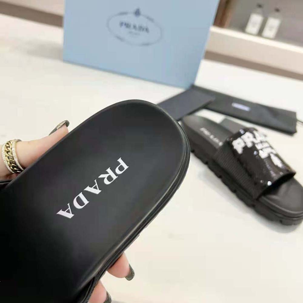 Prada Women Sequin Slides with Rubber Lug Sole are Covered All Over with Embroidered Sequins - image 9