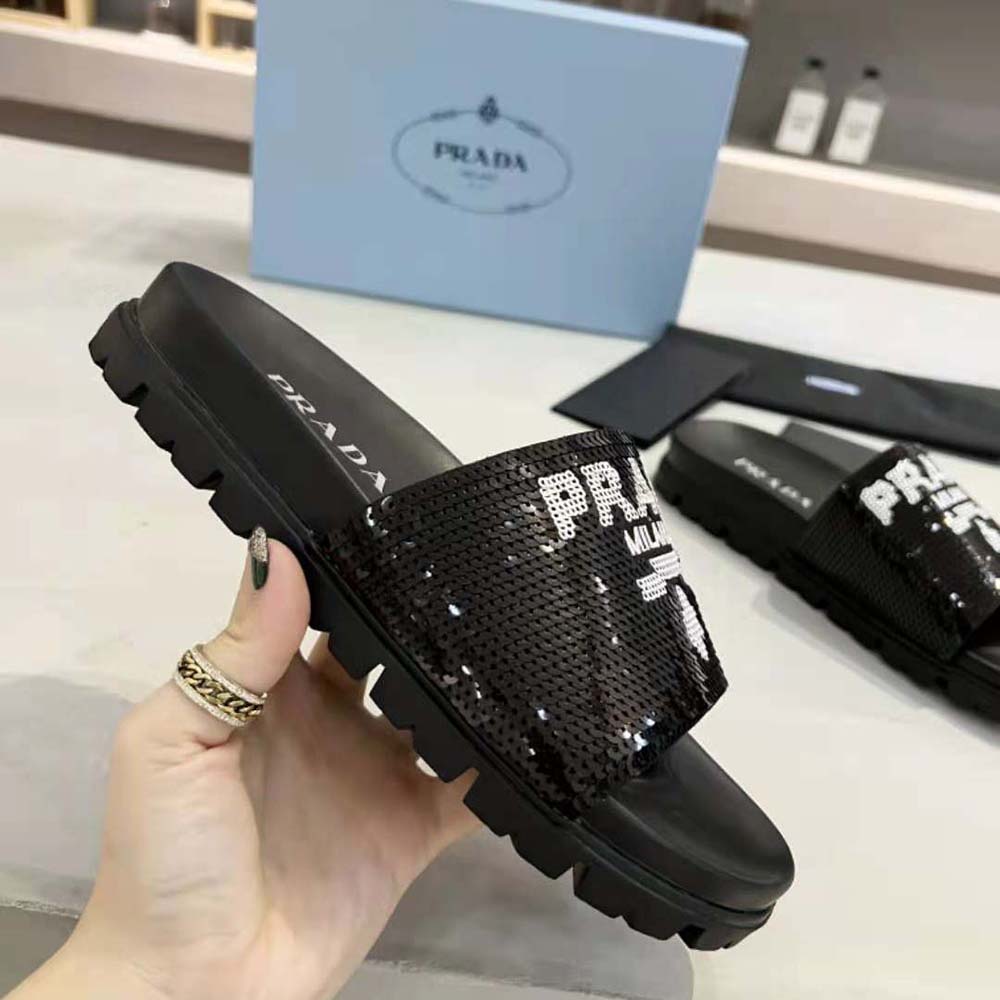 Prada Women Sequin Slides with Rubber Lug Sole are Covered All Over with Embroidered Sequins - image 8