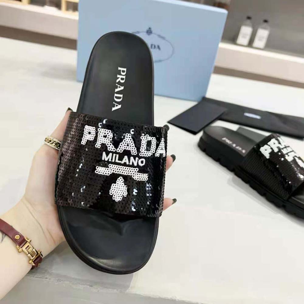 Prada Women Sequin Slides with Rubber Lug Sole are Covered All Over with Embroidered Sequins - image 7