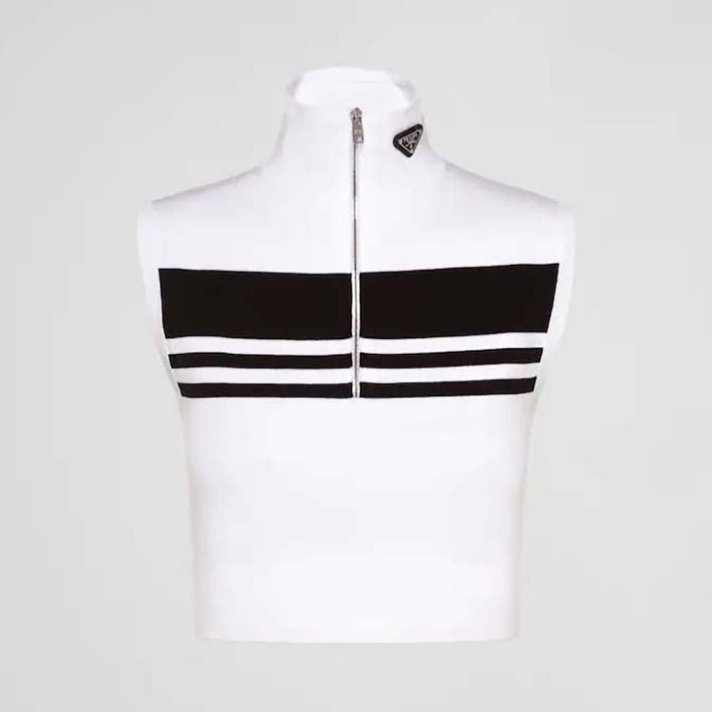 Front view of Prada Women Viscose and Cotton Crop Top-White on mannequin