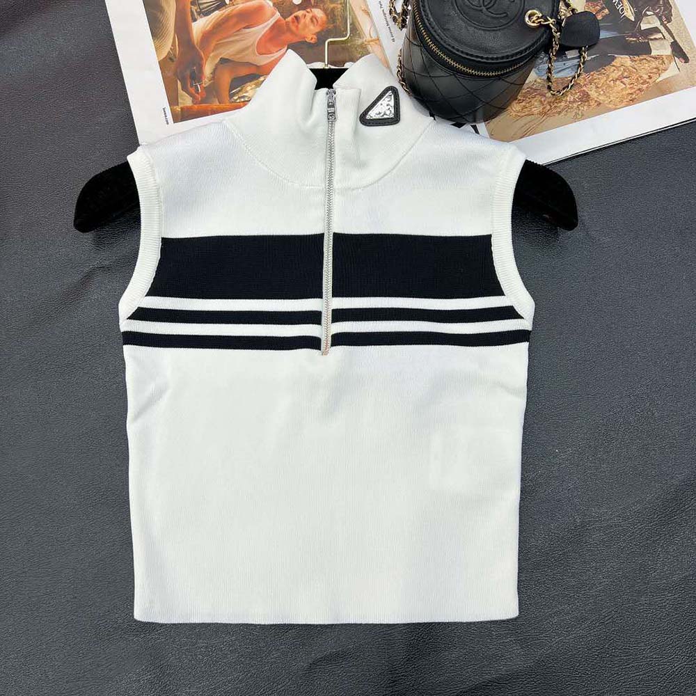 Close-up detail of fabric and stitching on Prada Women Viscose and Cotton Crop Top-White