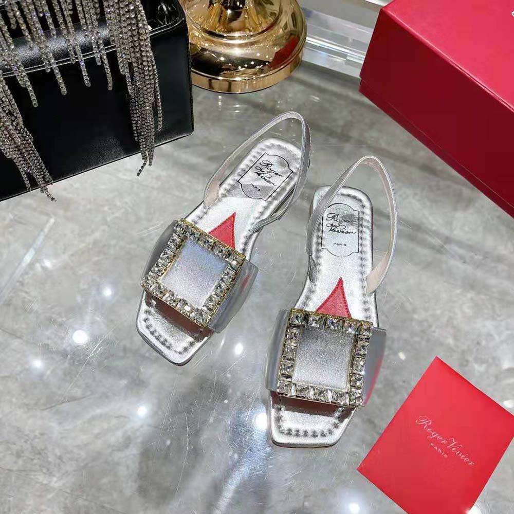 Close-up on sparkling strass buckle of Roger Vivier Biki Love Sandals