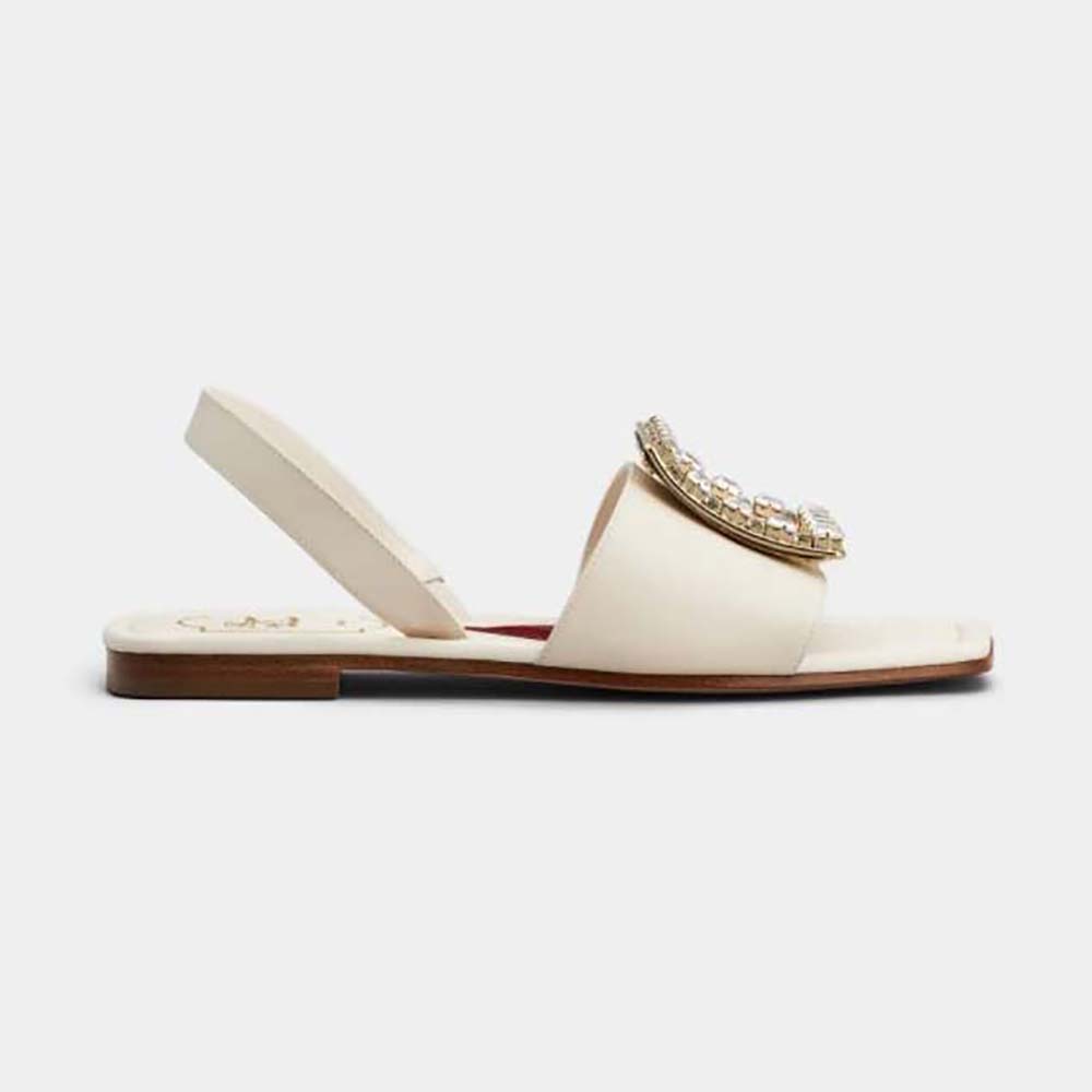 Side profile of Roger Vivier Women Biki Love Strass Buckle Sandals in Leather-White