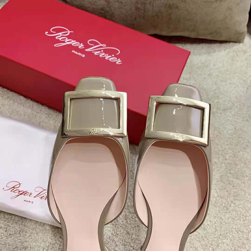 Roger Vivier Women Trompette Dorsay Metal Buckle Ballerinas in Patent Leather-Beige - image 9