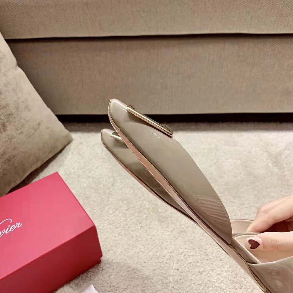 Roger Vivier Women Trompette Dorsay Metal Buckle Ballerinas in Patent Leather-Beige - image 8