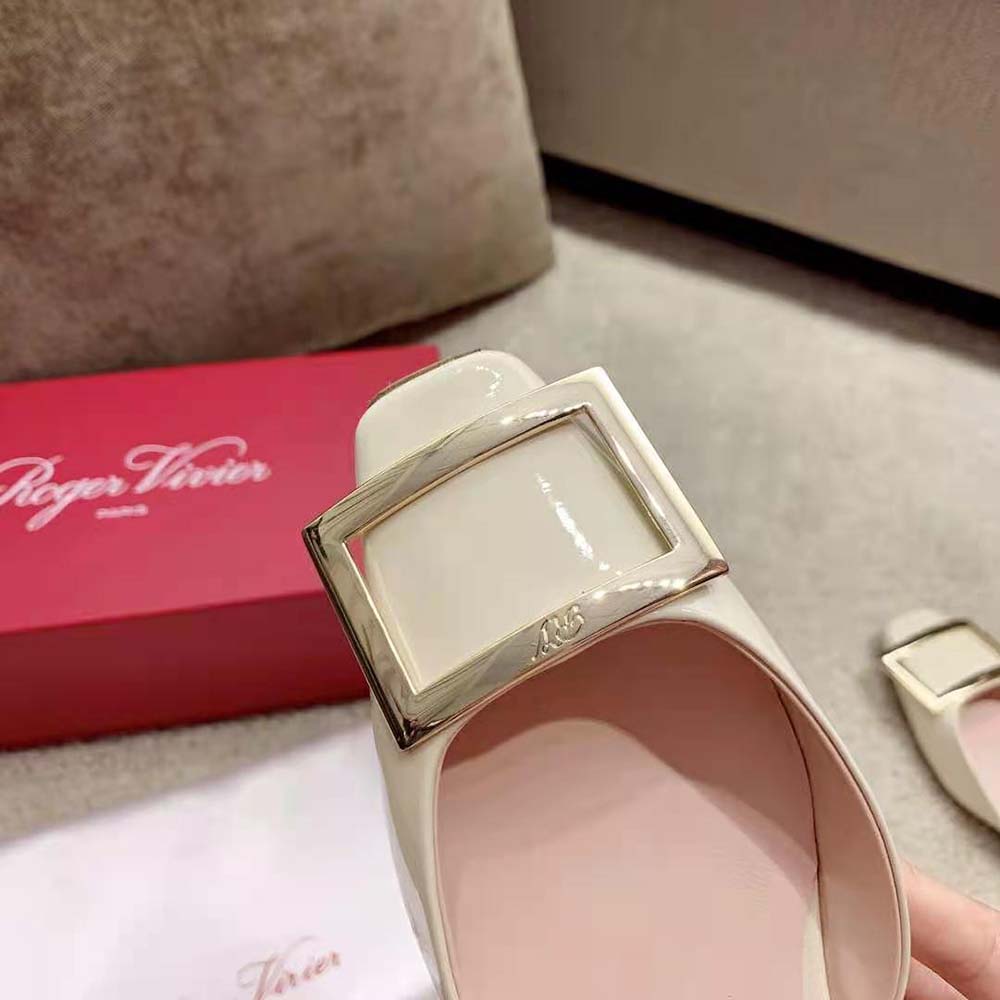 Roger Vivier Women Trompette Dorsay Metal Buckle Ballerinas in Patent Leather-White - image 10