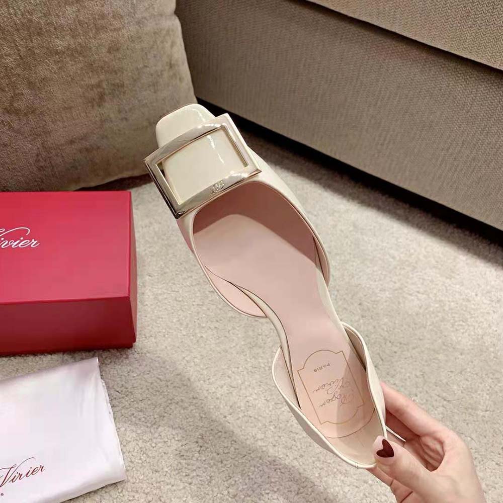 Roger Vivier Women Trompette Dorsay Metal Buckle Ballerinas in Patent Leather-White - image 6