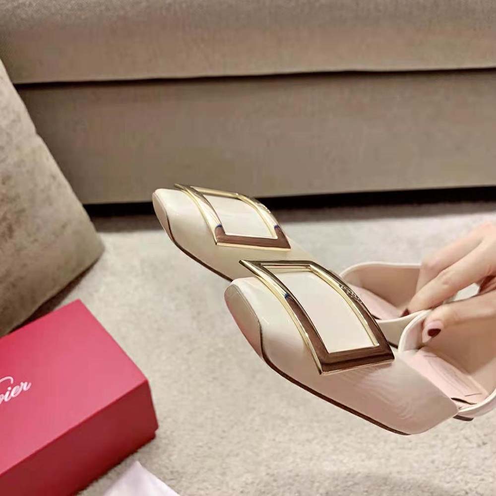 Roger Vivier Women Trompette Dorsay Metal Buckle Ballerinas in Patent Leather-White - image 9