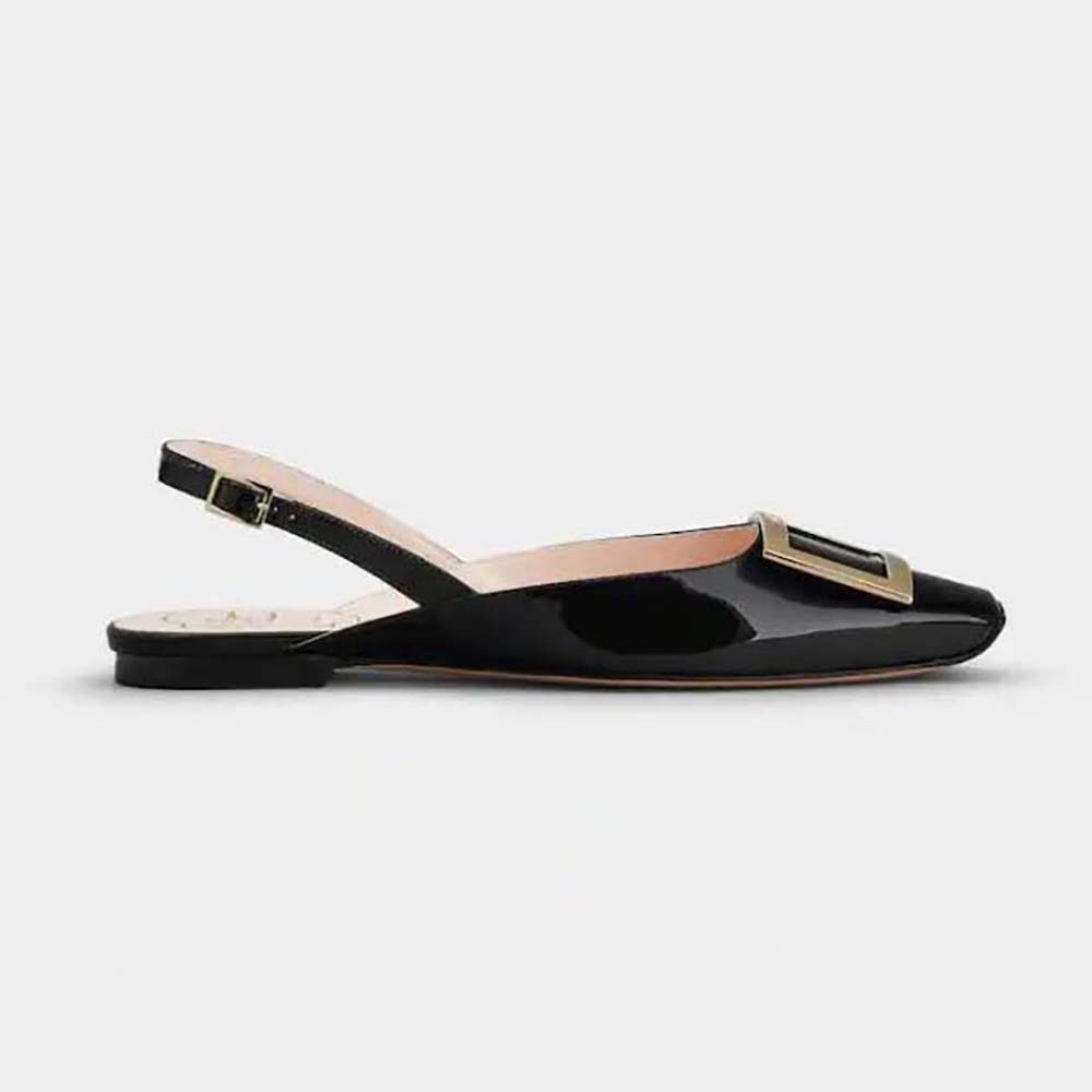 Side view of Roger Vivier Women Trompette Patent Leather Ballerinas-Black