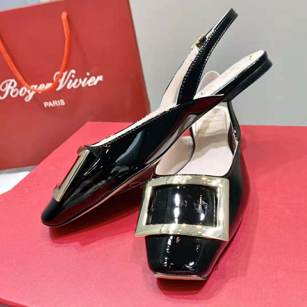 Roger Vivier Women Trompette Metal Buckle Slingback Ballerinas in Patent Leather-Black - image 7