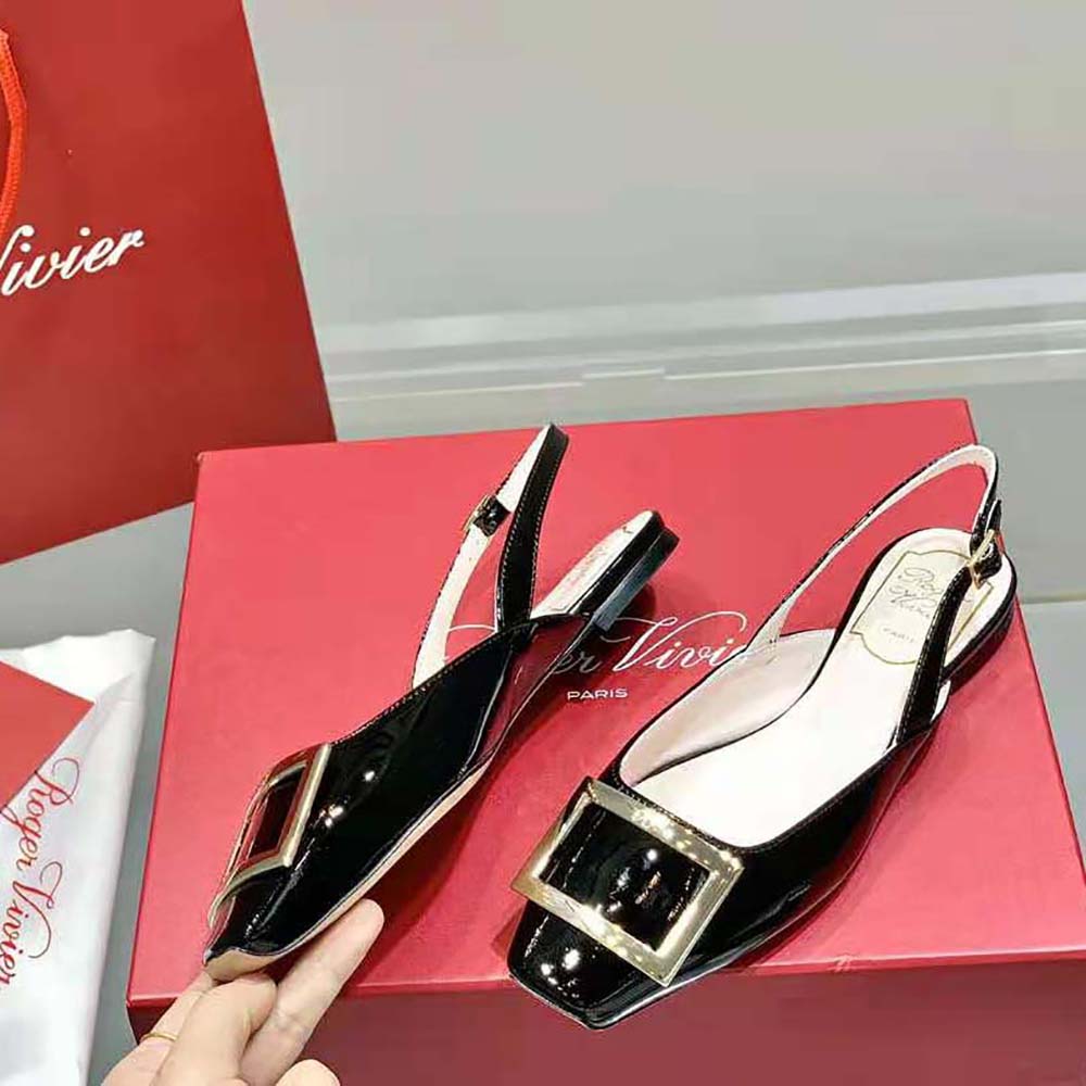 Roger Vivier Women Trompette Metal Buckle Slingback Ballerinas in Patent Leather-Black - image 5