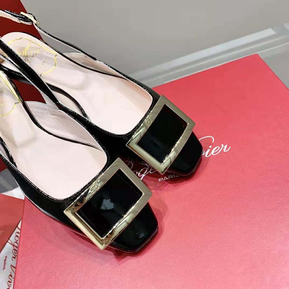Roger Vivier Women Trompette Metal Buckle Slingback Ballerinas in Patent Leather-Black - image 8