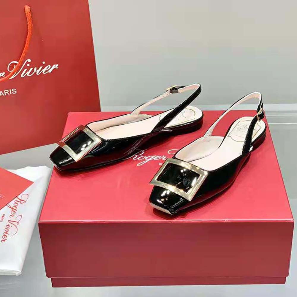 Top-down angle showing slingback strap on Roger Vivier ballerinas