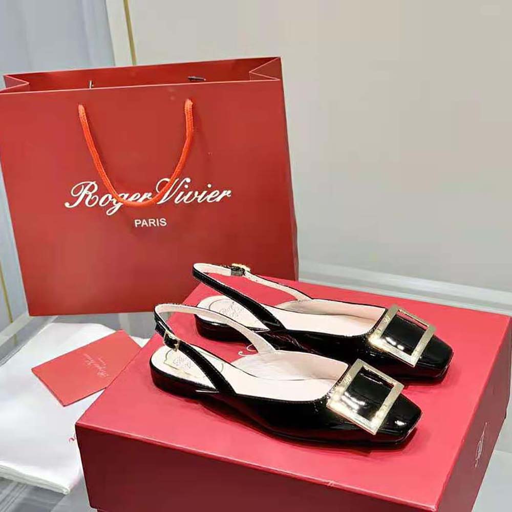 Roger Vivier Women Trompette Metal Buckle Slingback Ballerinas in Patent Leather-Black - image 4