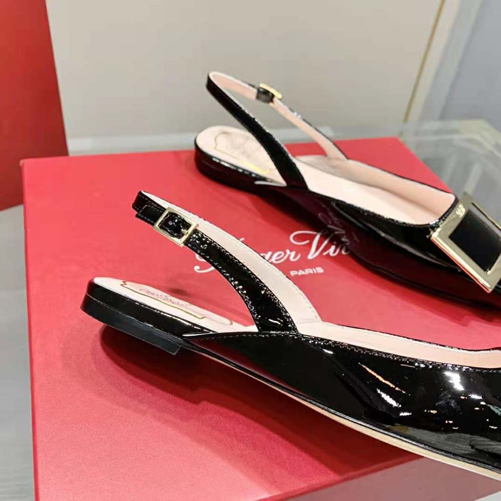 Roger Vivier Women Trompette Metal Buckle Slingback Ballerinas in Patent Leather-Black - image 9