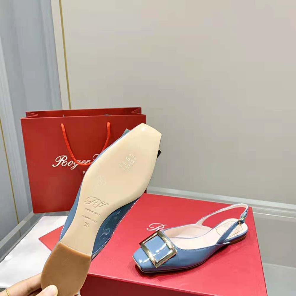 Roger Vivier Women Trompette Metal Buckle Slingback Ballerinas in Patent Leather-Blue - image 10