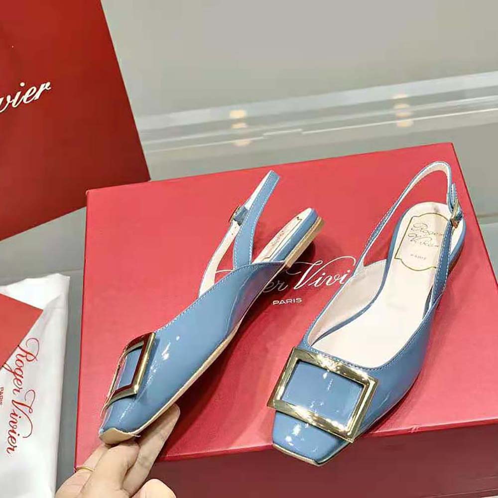 Roger Vivier Women Trompette Metal Buckle Slingback Ballerinas in Patent Leather-Blue - image 5