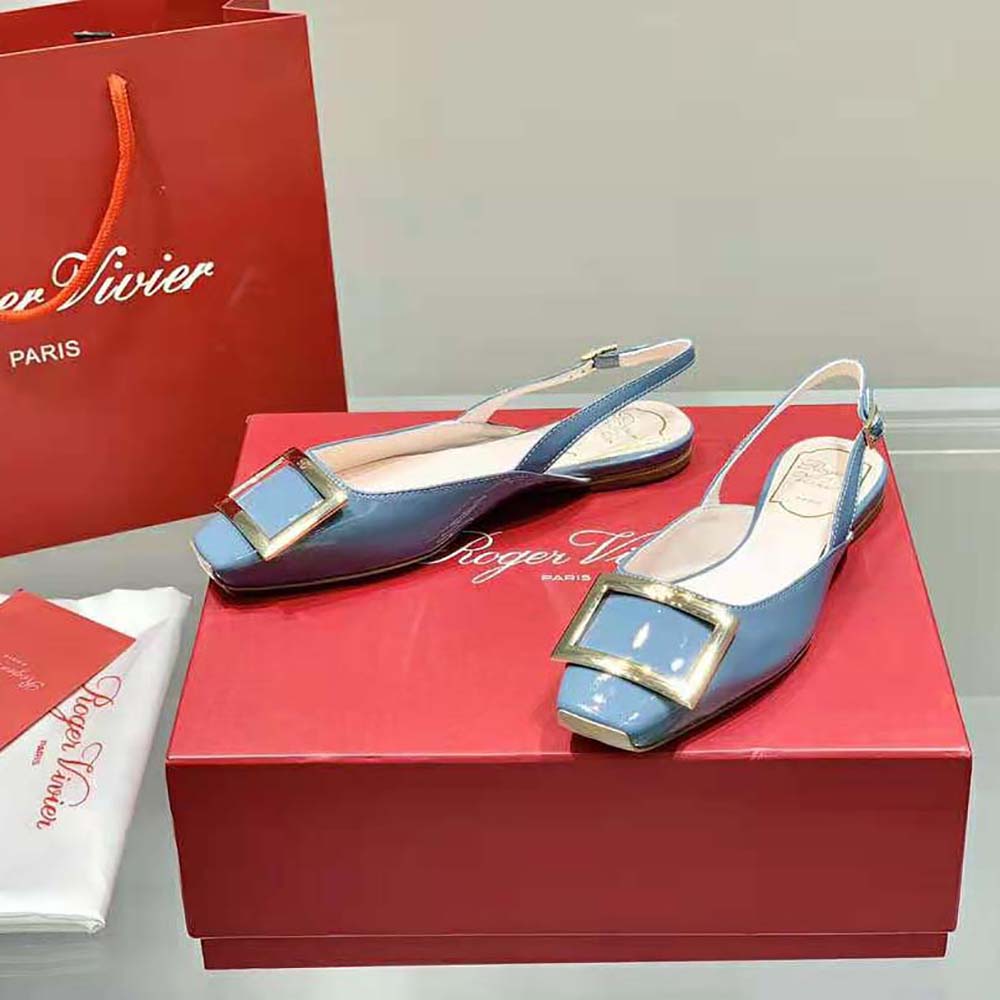 Roger Vivier Women Trompette Metal Buckle Slingback Ballerinas in Patent Leather-Blue - image 4
