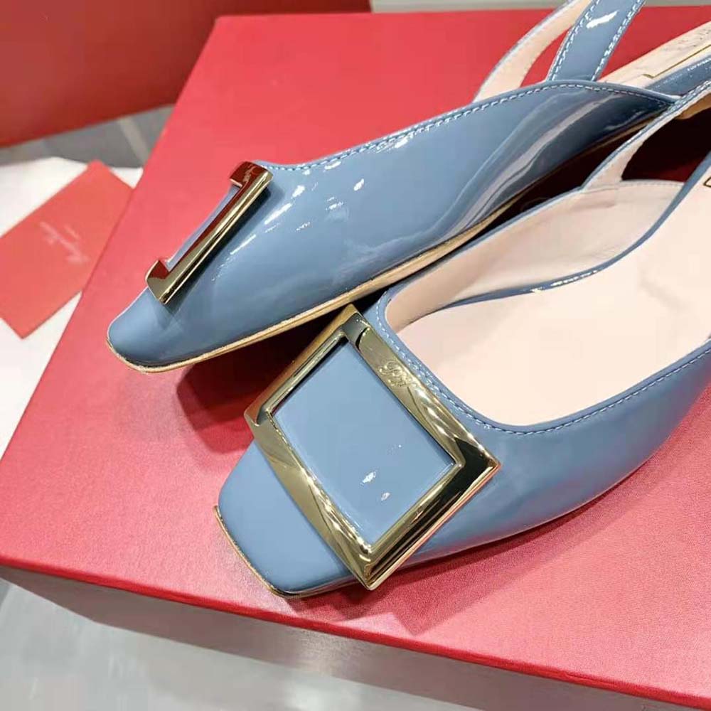 Roger Vivier Women Trompette Metal Buckle Slingback Ballerinas in Patent Leather-Blue - image 9