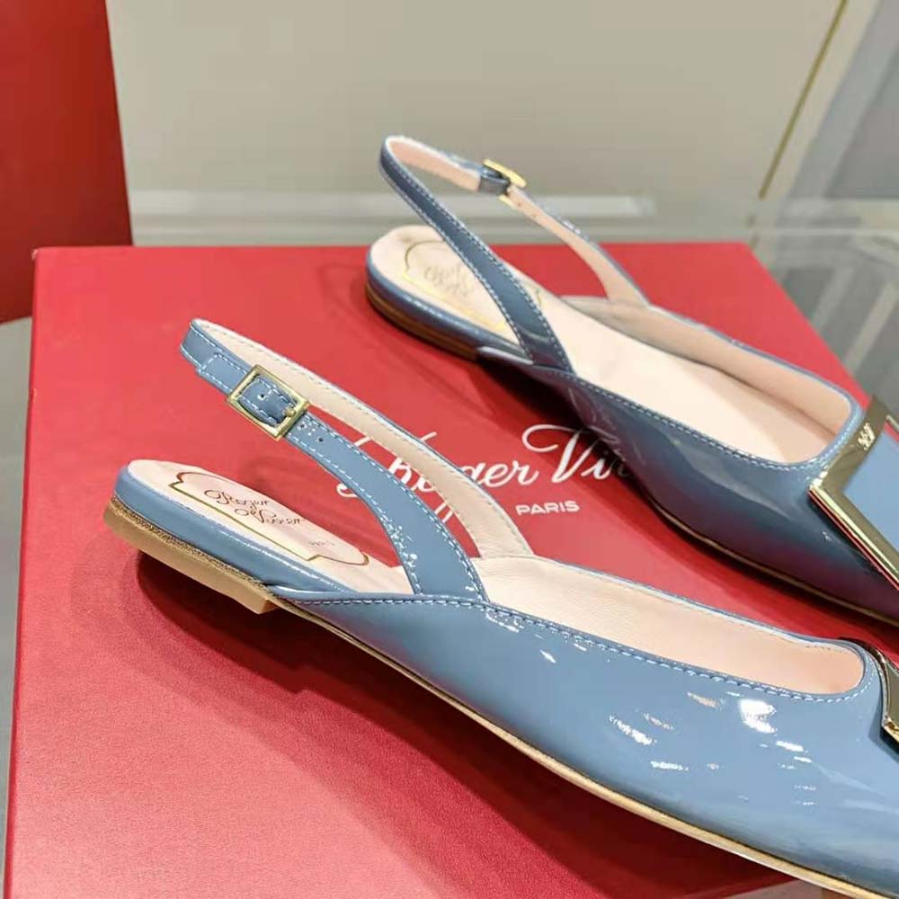 Roger Vivier Women Trompette Metal Buckle Slingback Ballerinas in Patent Leather-Blue - image 8