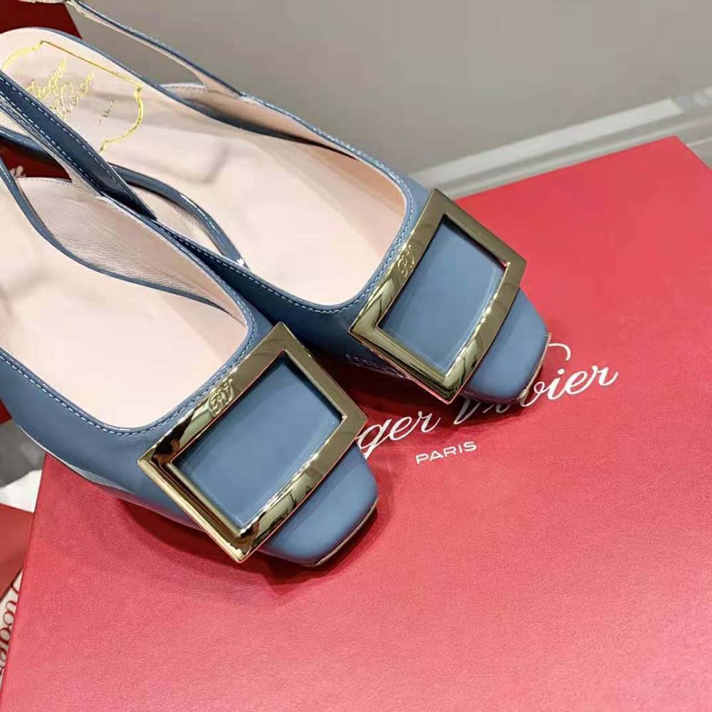 Roger Vivier Women Trompette Metal Buckle Slingback Ballerinas in Patent Leather-Blue - image 7