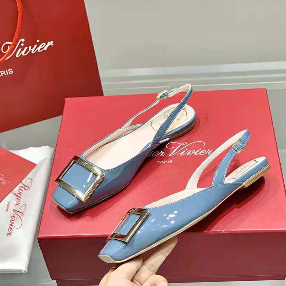 Roger Vivier Women Trompette Metal Buckle Slingback Ballerinas in Patent Leather-Blue - image 6