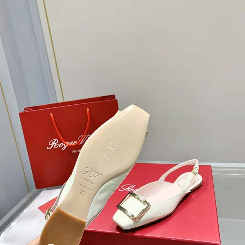 Roger Vivier Women Trompette Metal Buckle Slingback Ballerinas in Patent Leather-White - image 8