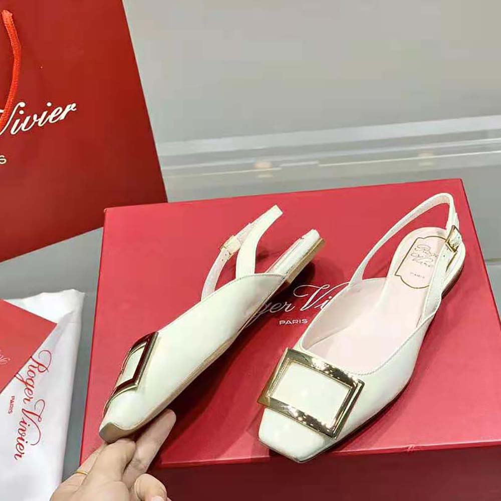 Roger Vivier Women Trompette Metal Buckle Slingback Ballerinas in Patent Leather-White - image 5