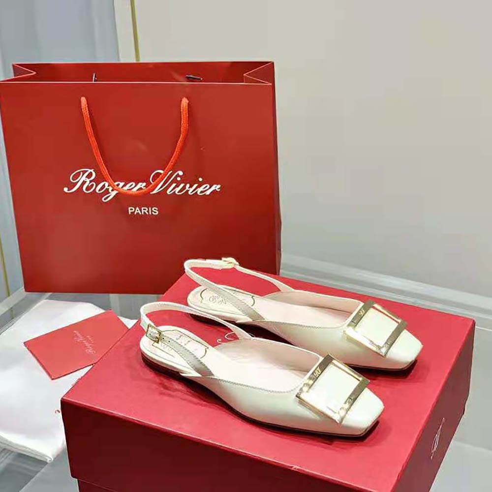 Top view showing slingback strap and glossy patent leather of Roger Vivier ballerinas
