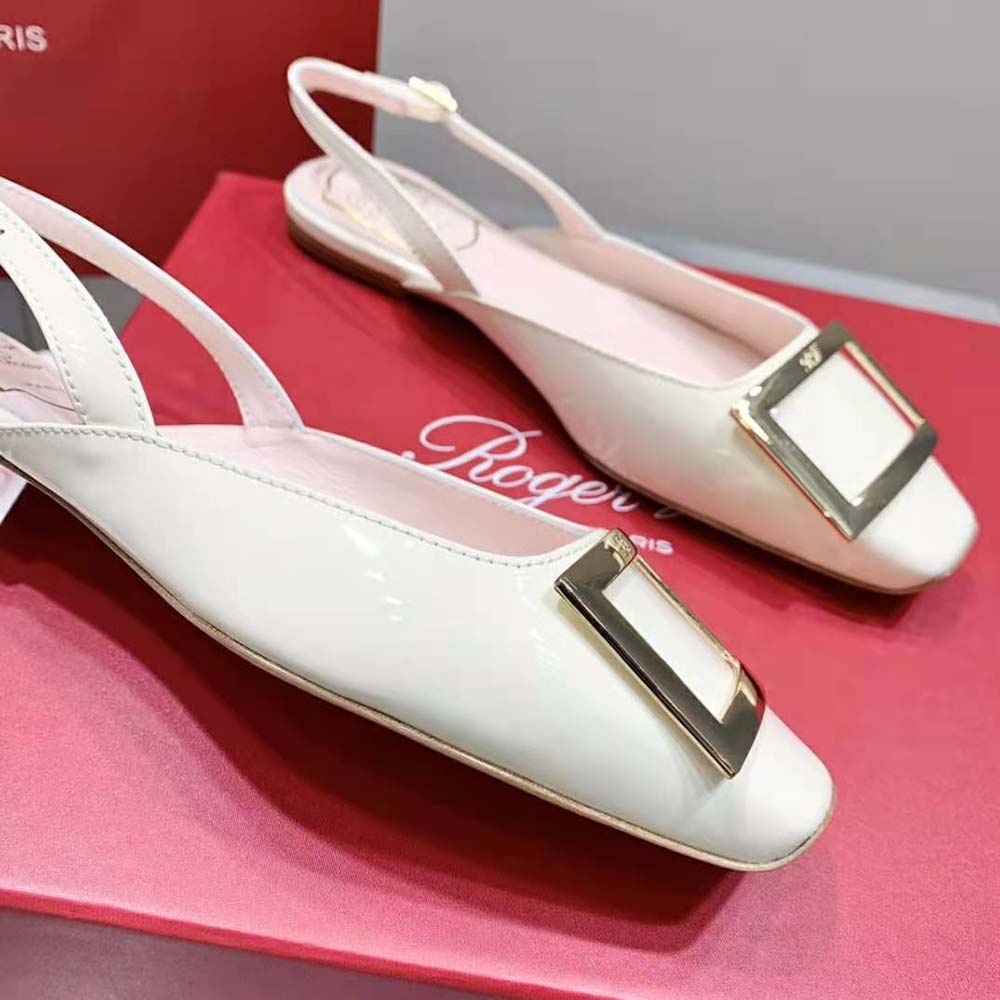 Roger Vivier Women Trompette Metal Buckle Slingback Ballerinas in Patent Leather-White - image 7