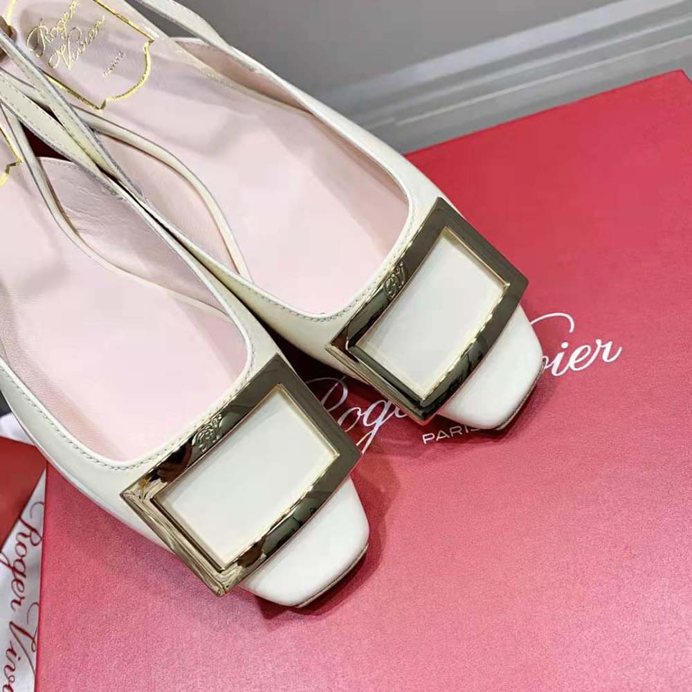 Roger Vivier Women Trompette Metal Buckle Slingback Ballerinas in Patent Leather-White - image 9