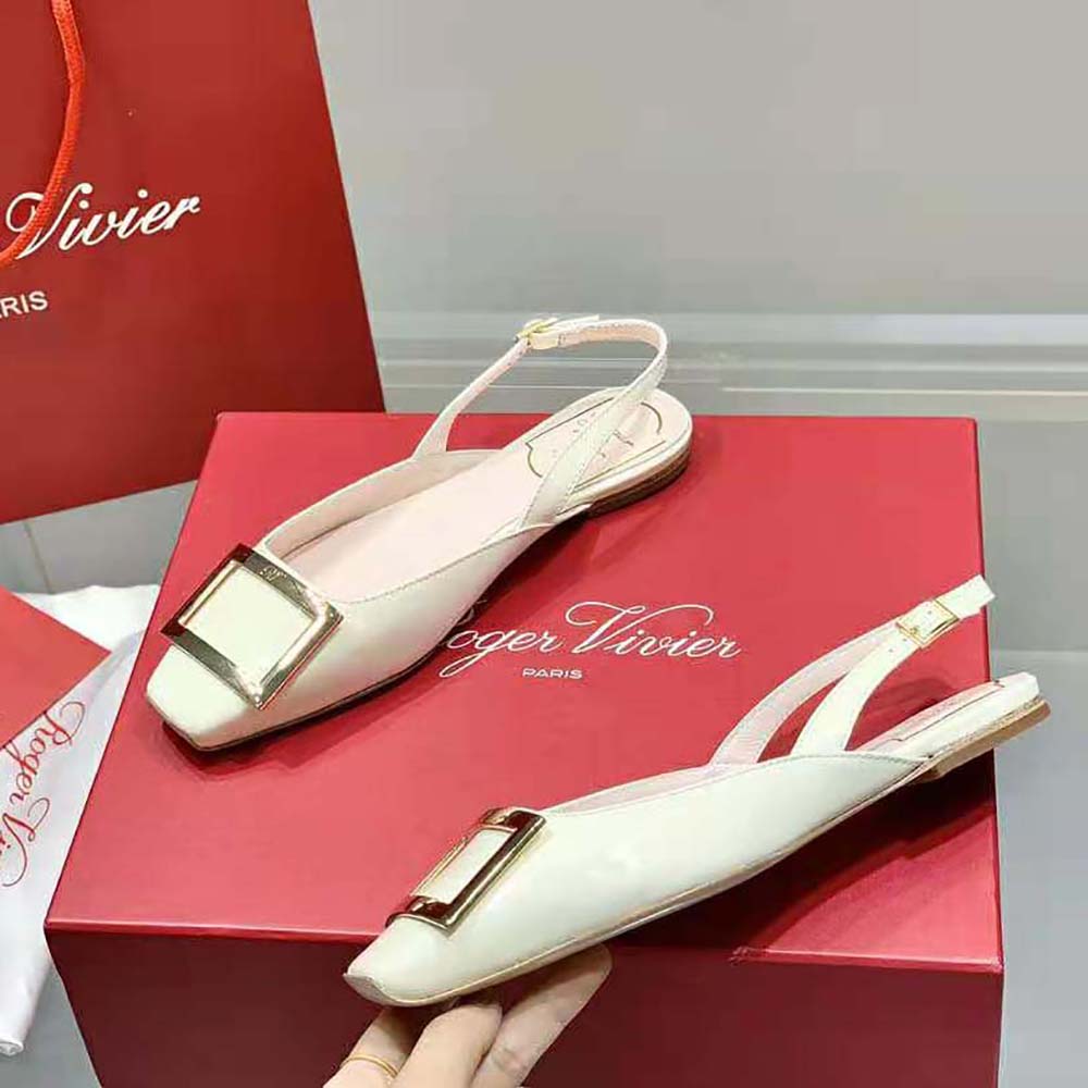Roger Vivier Women Trompette Metal Buckle Slingback Ballerinas in Patent Leather-White - image 6