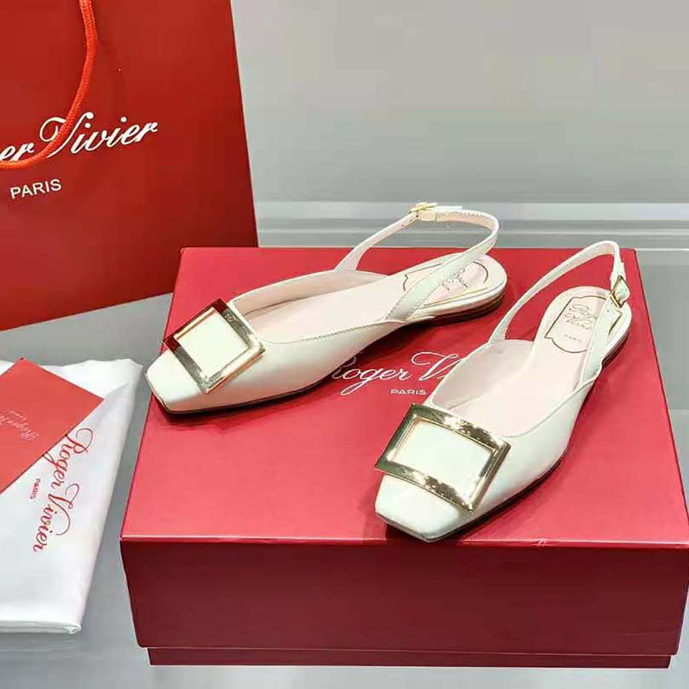 Roger Vivier Women Trompette Metal Buckle Slingback Ballerinas in Patent Leather-White - image 4