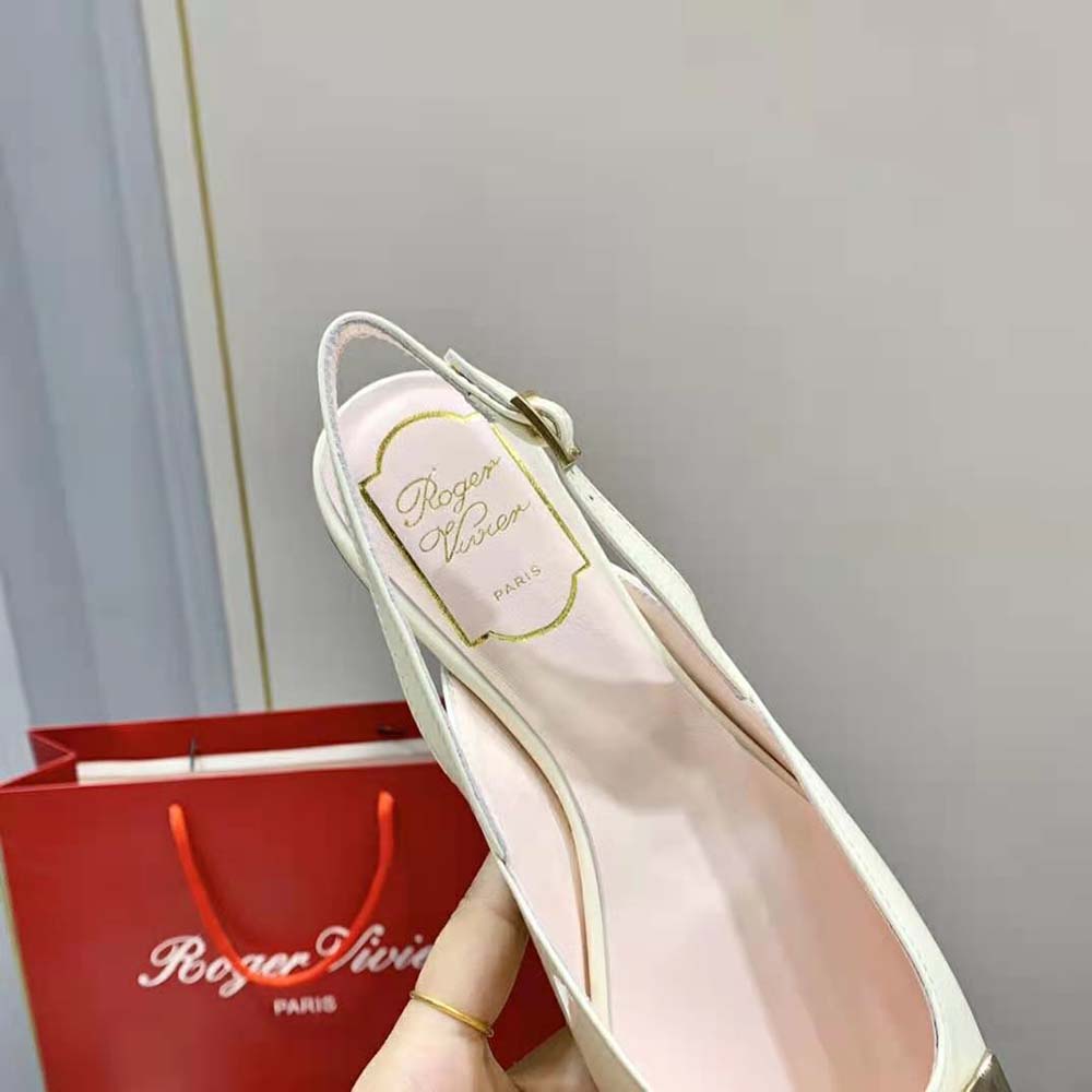 Roger Vivier Women Trompette Metal Buckle Slingback Ballerinas in Patent Leather-White - image 10