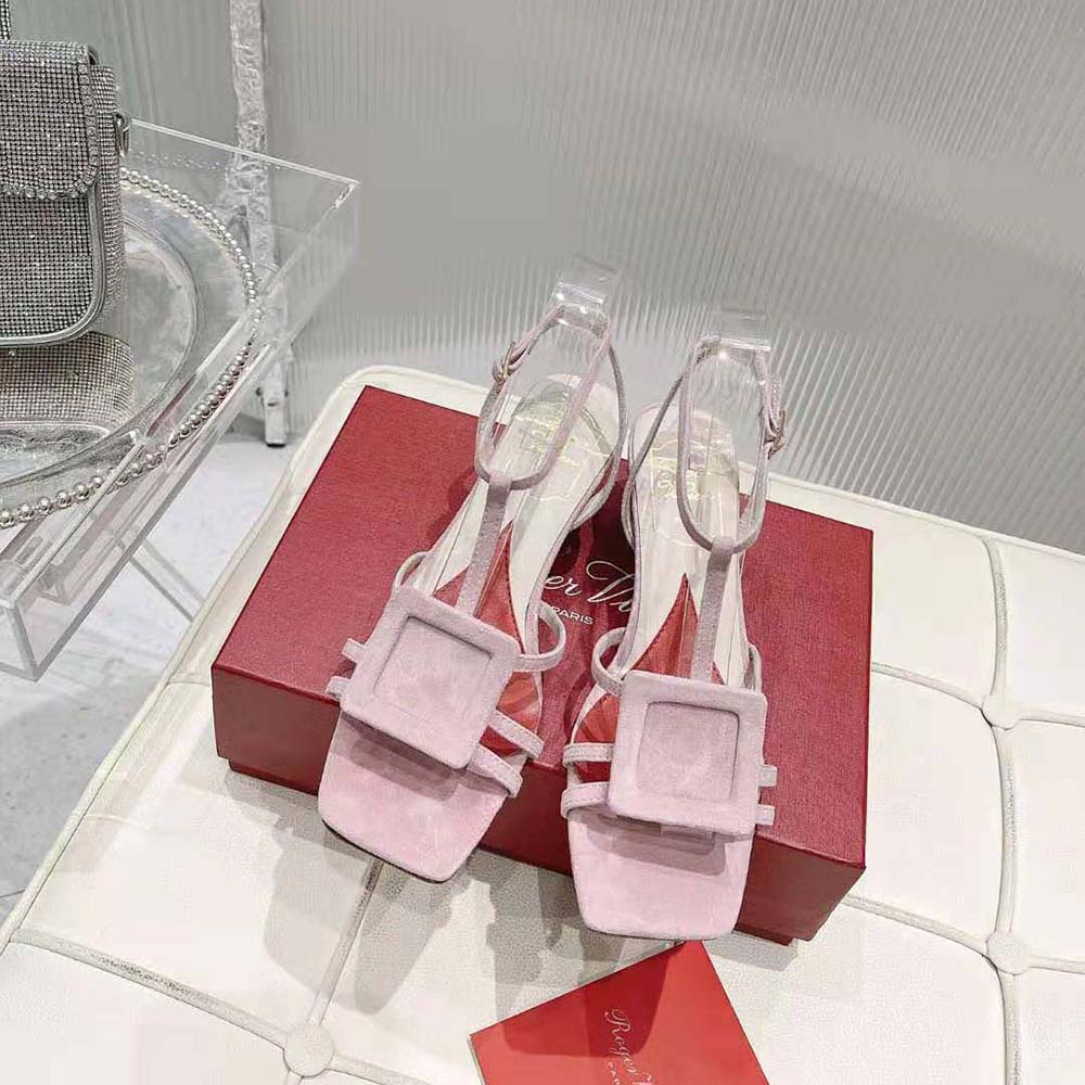 Back angle showing heel height on Roger Vivier Women Virgule Covered Buckle Sandals
