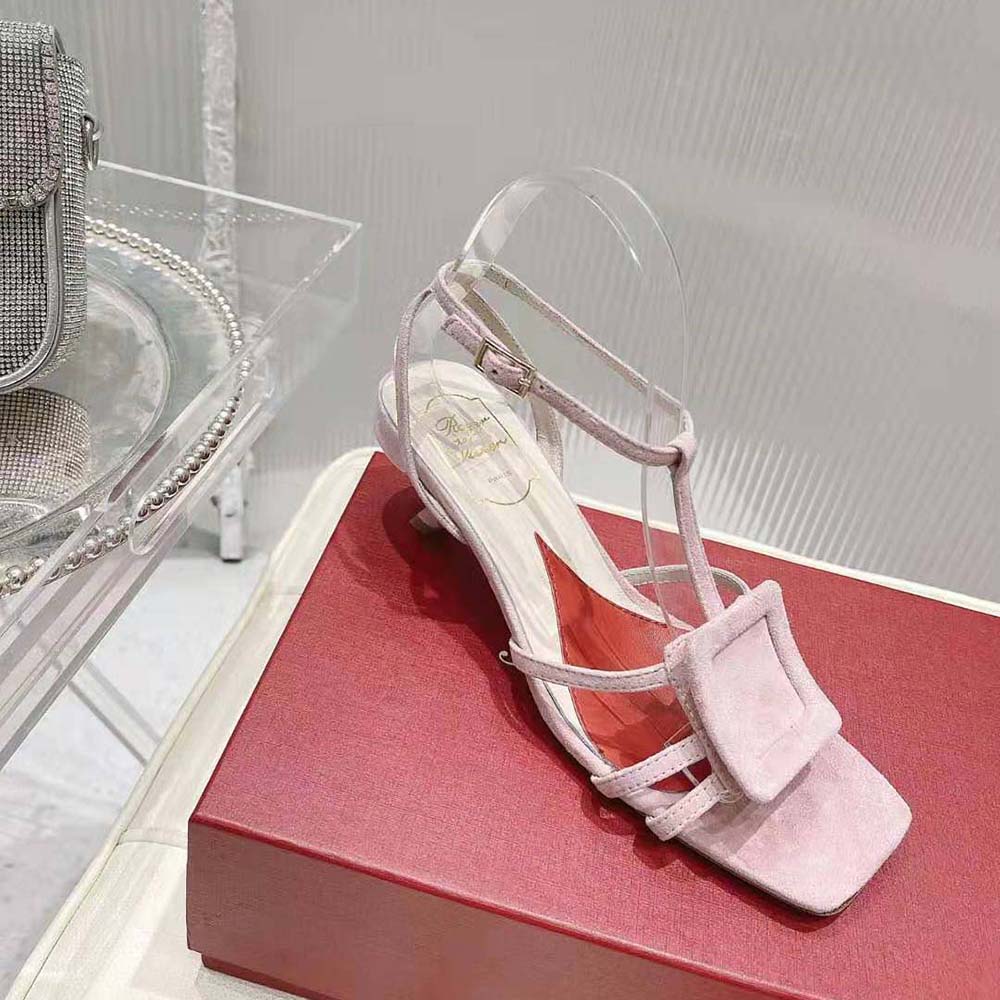 Roger Vivier Women Virgule Covered Buckle Sandals in Leather-Pink - image 6