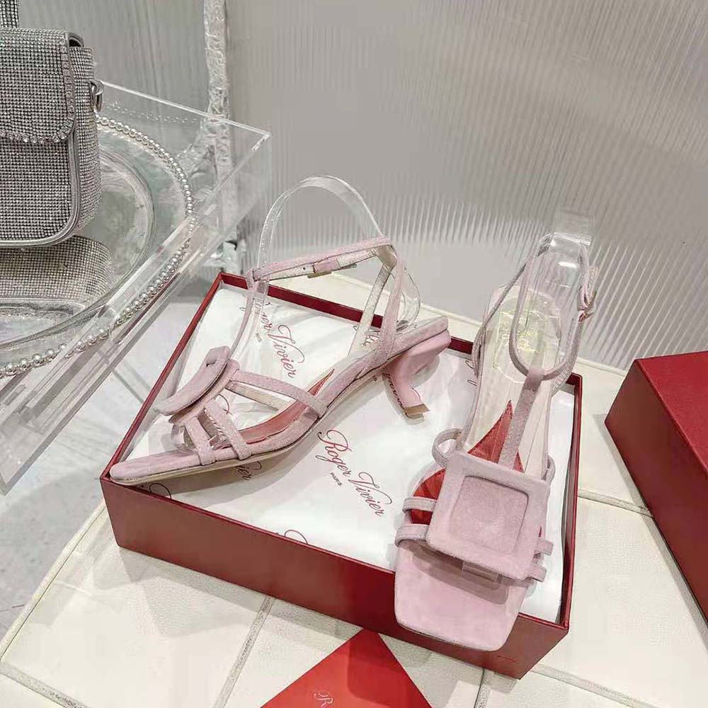 Roger Vivier Women Virgule Covered Buckle Sandals in Leather-Pink - image 4