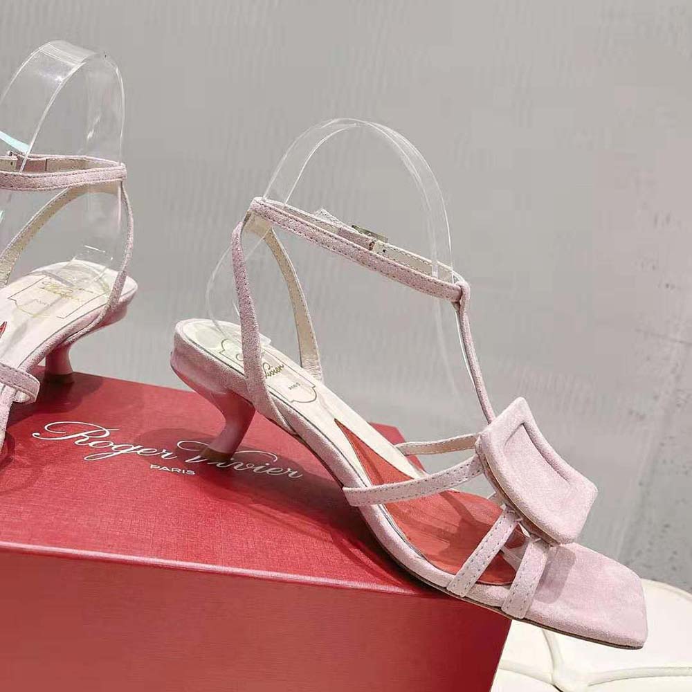 Roger Vivier Women Virgule Covered Buckle Sandals in Leather-Pink - image 7