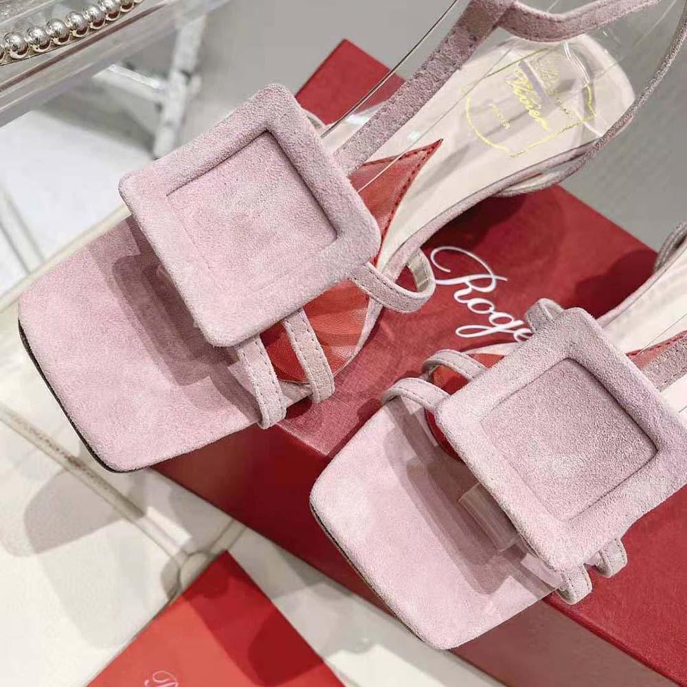 Roger Vivier Women Virgule Covered Buckle Sandals in Leather-Pink - image 8