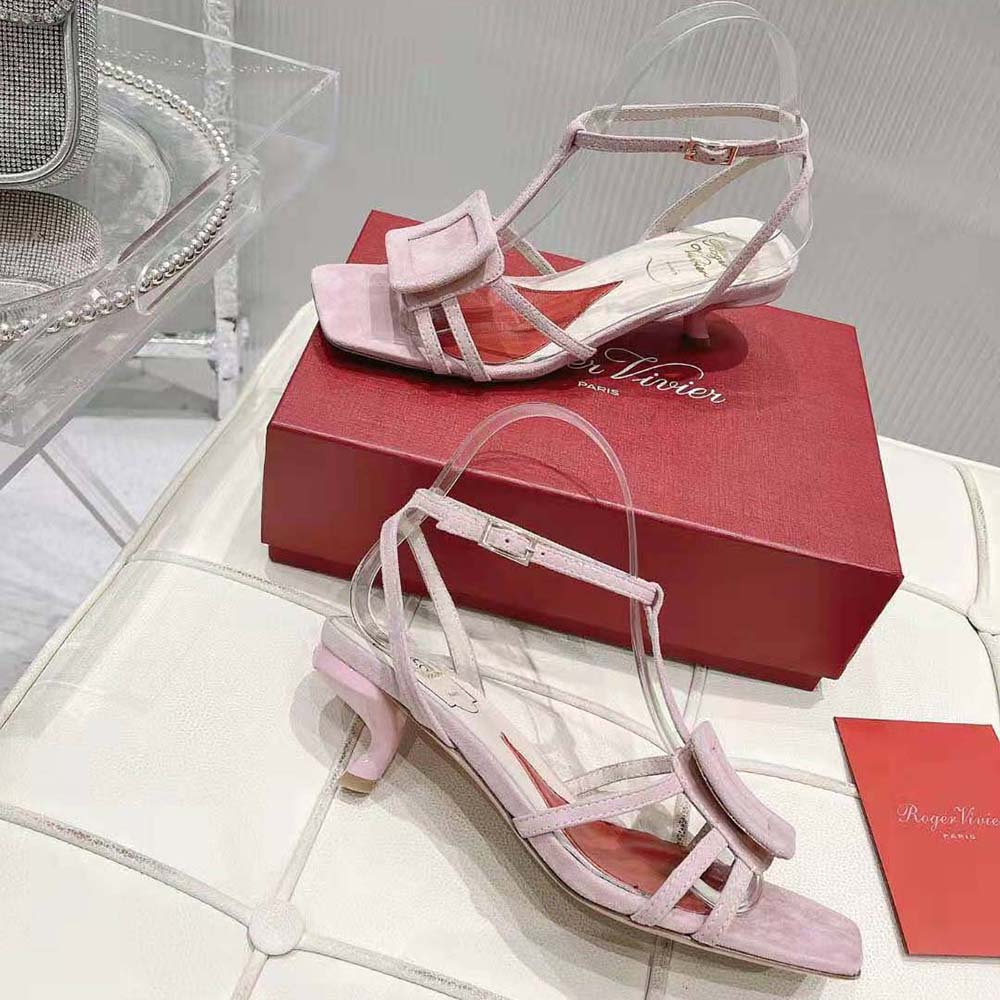 Roger Vivier Women Virgule Covered Buckle Sandals in Leather-Pink - image 5