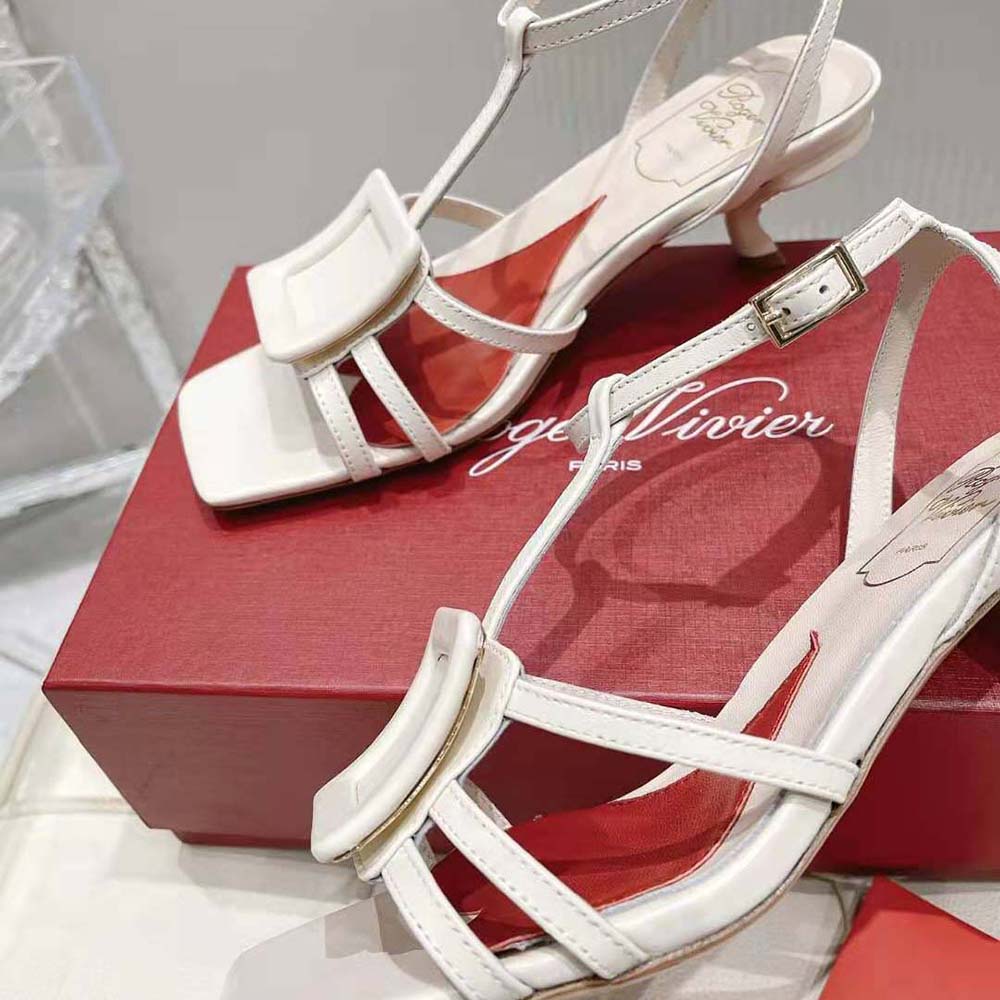 Roger Vivier Women Virgule Covered Buckle Sandals in Leather-White - image 7