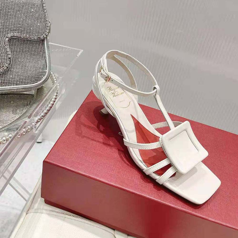 Roger Vivier Women Virgule Covered Buckle Sandals in Leather-White - image 6