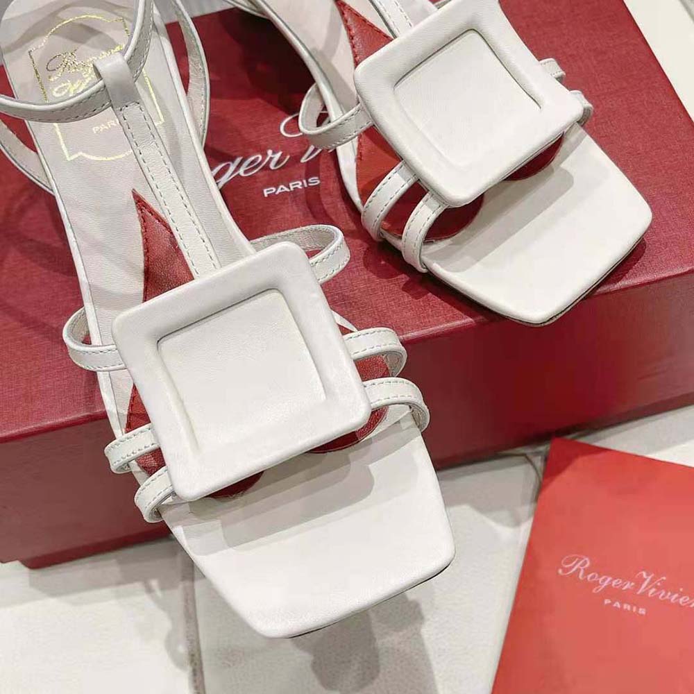 Roger Vivier Women Virgule Covered Buckle Sandals in Leather-White - image 8