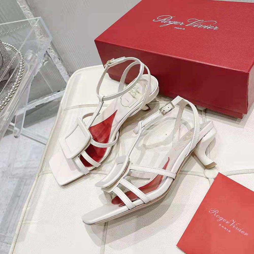 Roger Vivier Women Virgule Covered Buckle Sandals in Leather-White - image 5