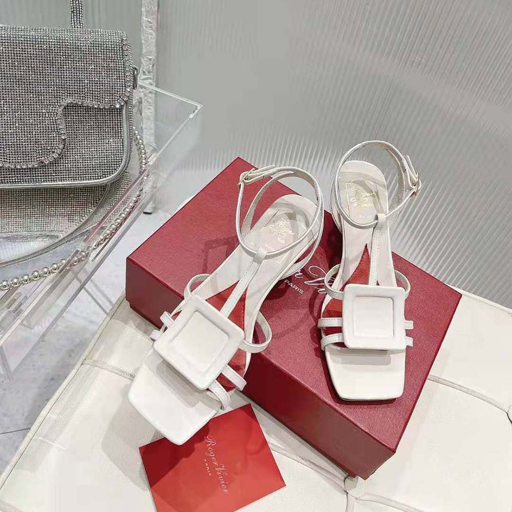 Roger Vivier Women Virgule Covered Buckle Sandals in Leather-White - image 4