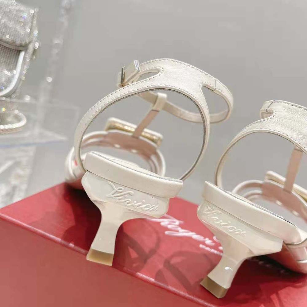 Roger Vivier Women Virgule Covered Buckle Sandals in Leather-White - image 9